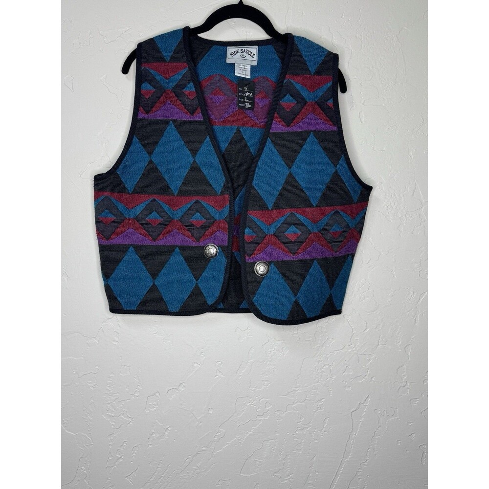 Vintage Unisex Side Saddle Style Wool Western Aztec Print Vest Size Large